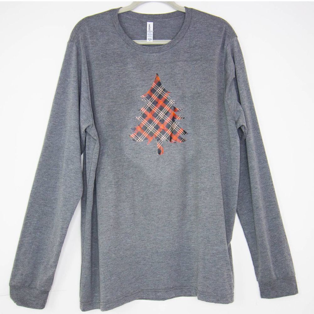 NWOT Bella + Canvas Christmas tree long sleeve T-shirt, Grey, XL‎